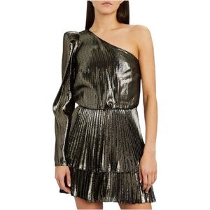 Derek Lam 10 Crosby Yolie One Shoulder Lame Dress - Black & Gold - Size 10 - NWT